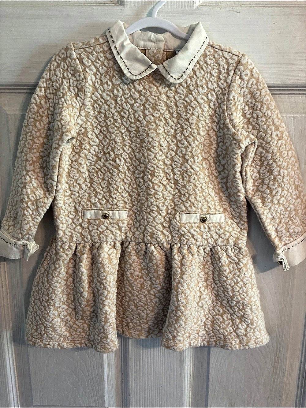 Janie and Jack Textured Leopard Print Peter Pan Collar Dress Girls 3